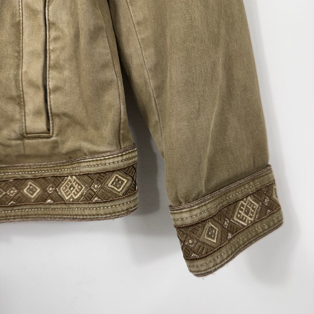 WHBM embroidered button front jacket Sz 4 olive green Smoky Topaz military vibe - Picture 7 of 13